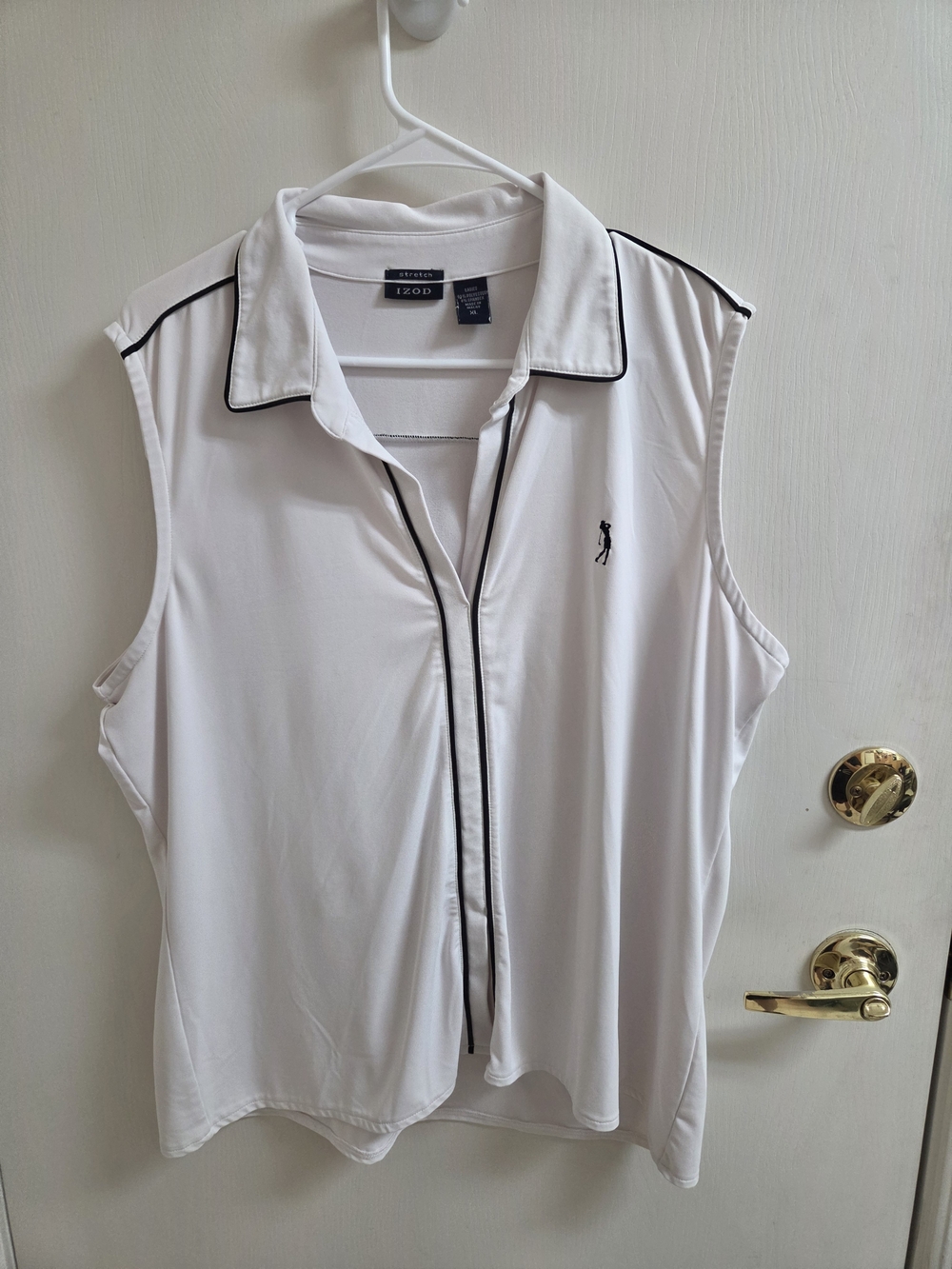 Izod White Sleeveless Polo Tunic with Black Trim